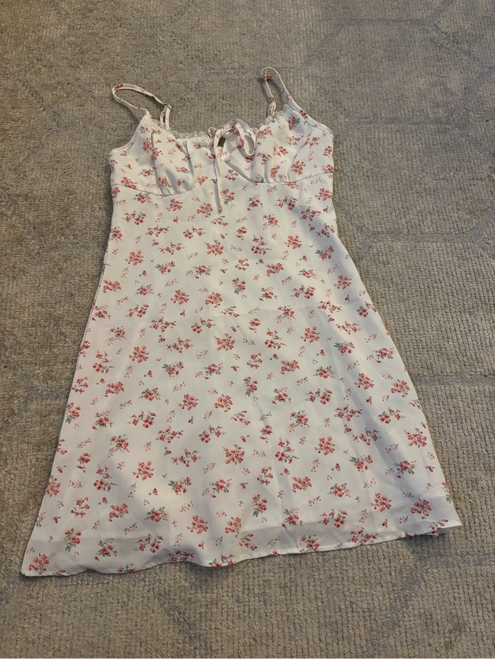 Floral Slip Summer Dress - Pink/Red Floral on White